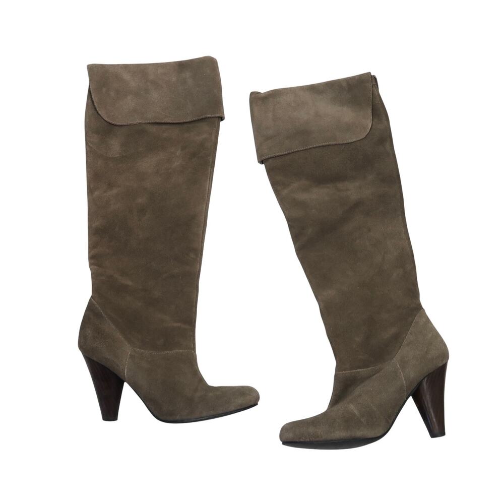 Vintage Restricted Taupe Grey Suede Leather Knee High Heeled Boots 7